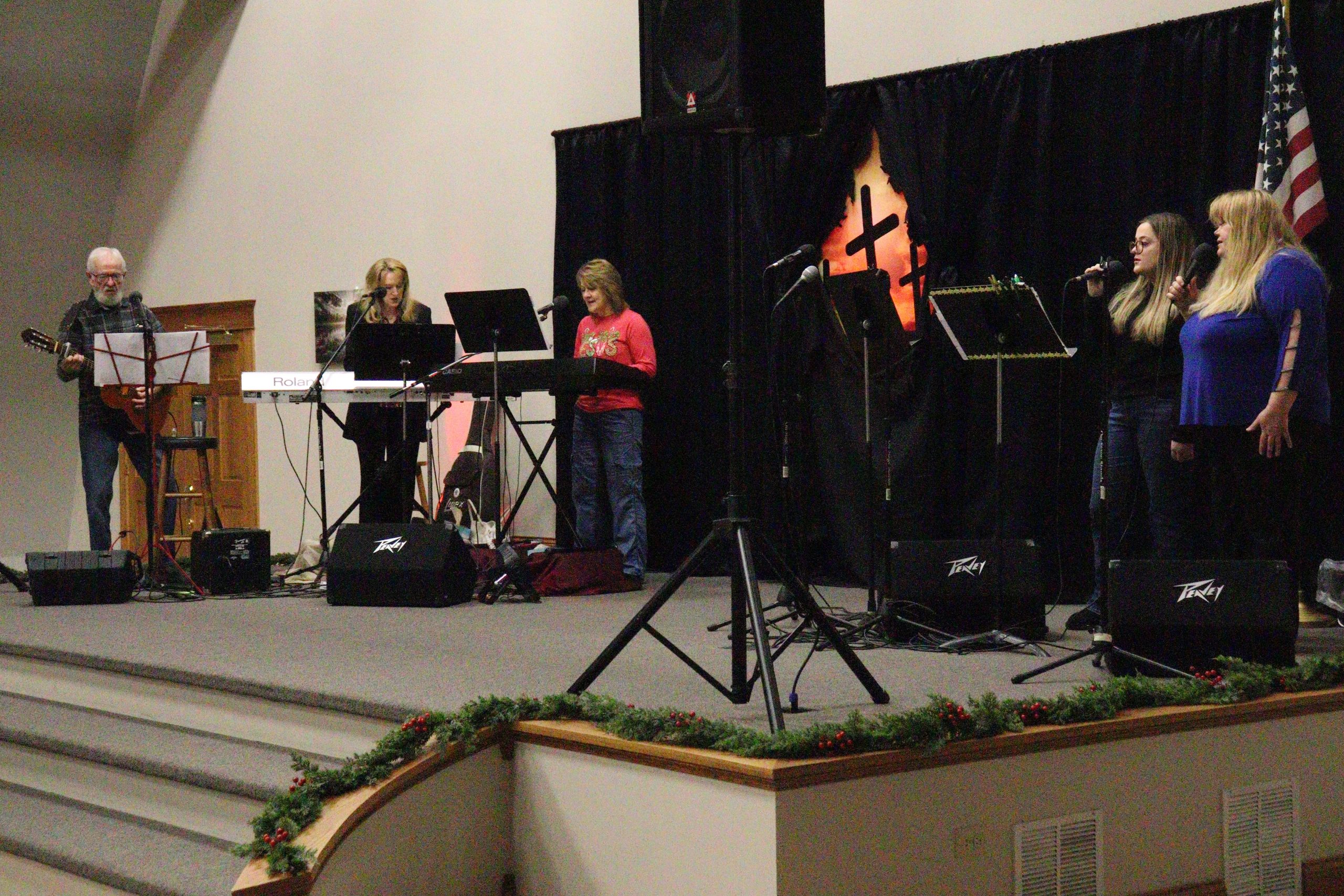 worship team on stage with instruments