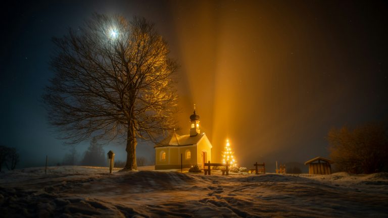 Christmas church in snow