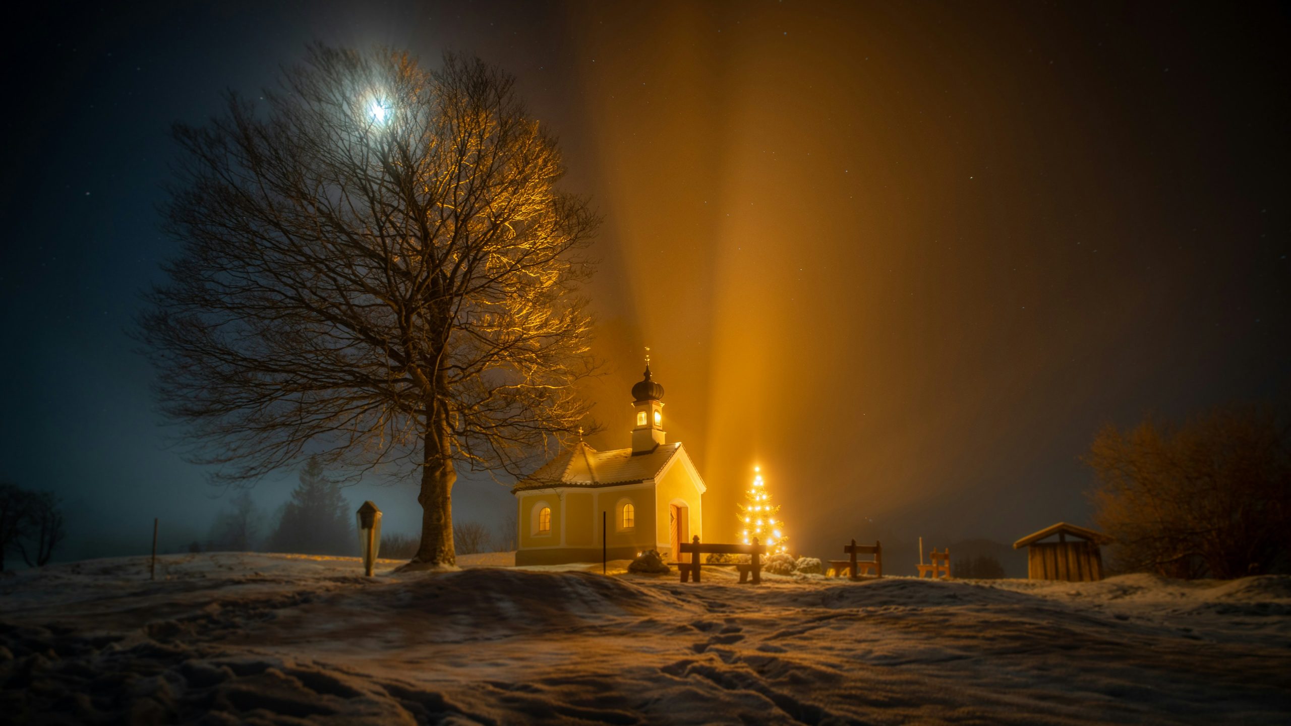 Christmas church in snow